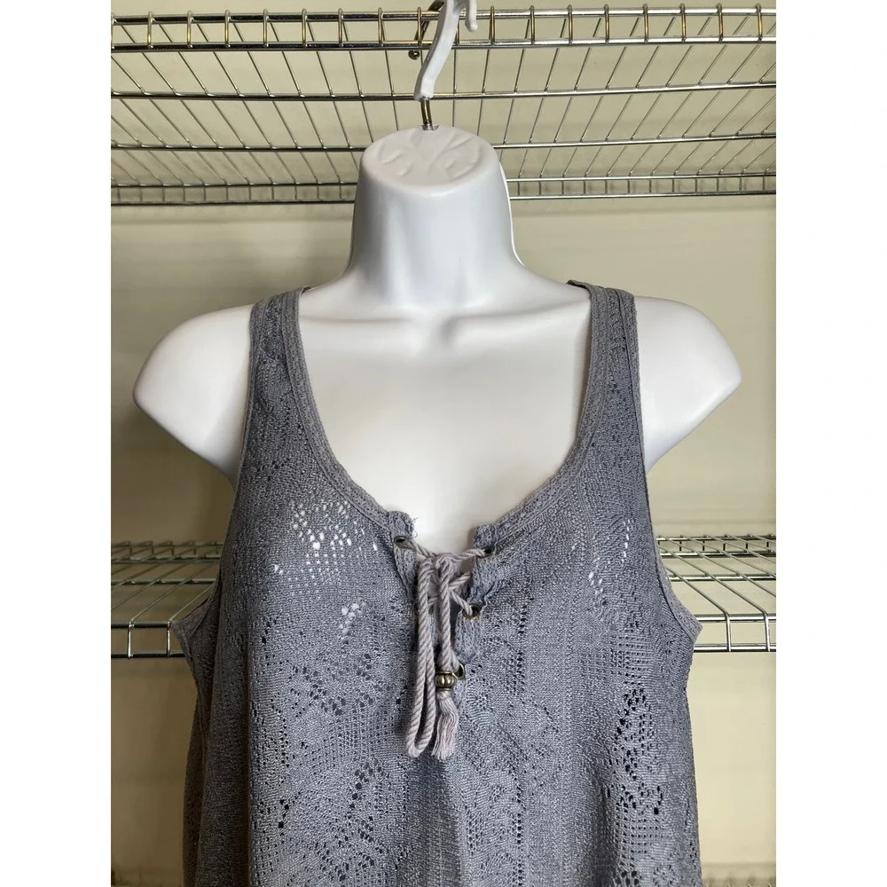 Abercrombie & Fitch Women's Y2K Knit‎ Tank Top Crochet Lace Up Size S Coquette - Picture 7 of 11